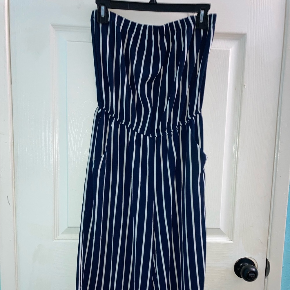 navy stripe romper